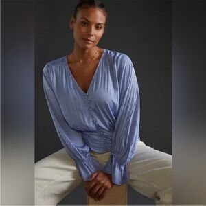 Anthropologie periwinkle blue satin top size 2x